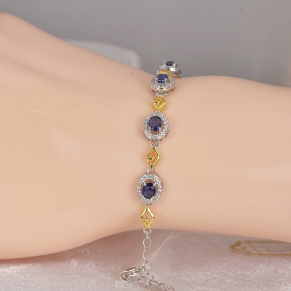 Natural Blue Sapphire 925 Sterling Silver Bracelet 7" - Picture 4 of 4